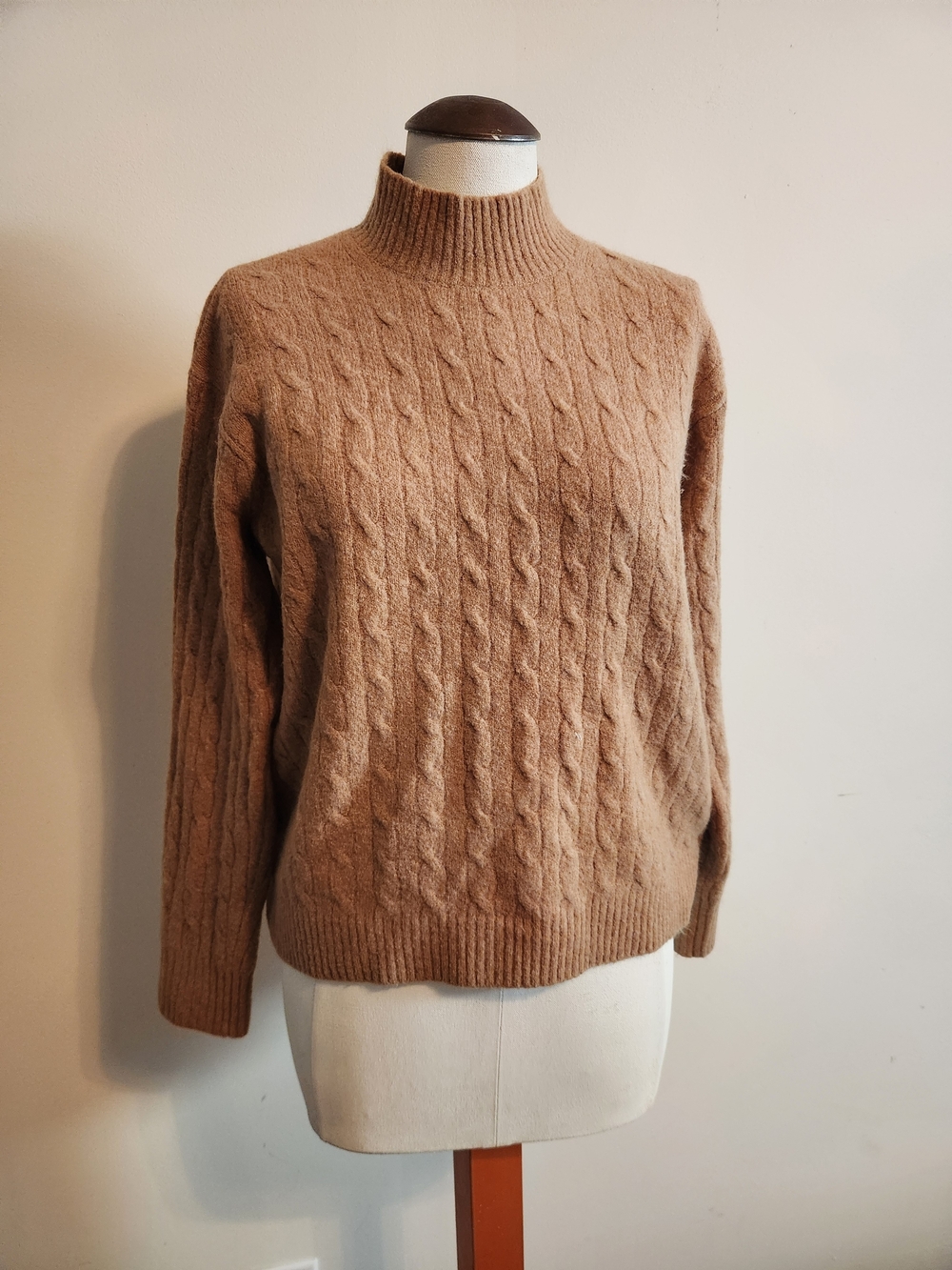 J. Crew Camel Cable-Knit Mock Neck Sweater